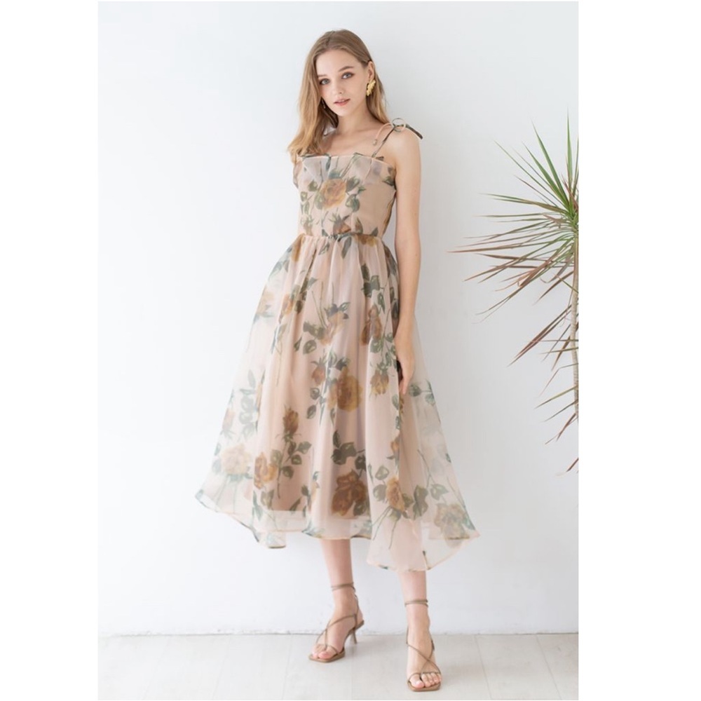 Chi wish Sz Medium HAZY ROSE PRINTED ORGANZA CAMI DRESS NWT